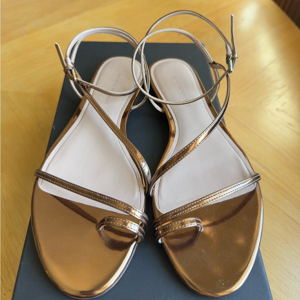 Banana Republic New In Box Bronze Strappy Flat Sandals Size 8 NWT